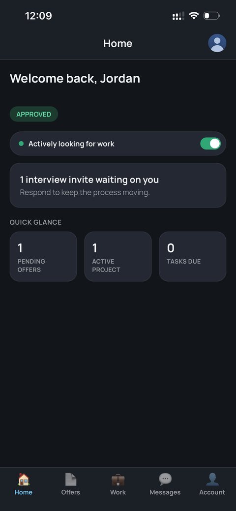 SkillSoniq iOS app: candidate home